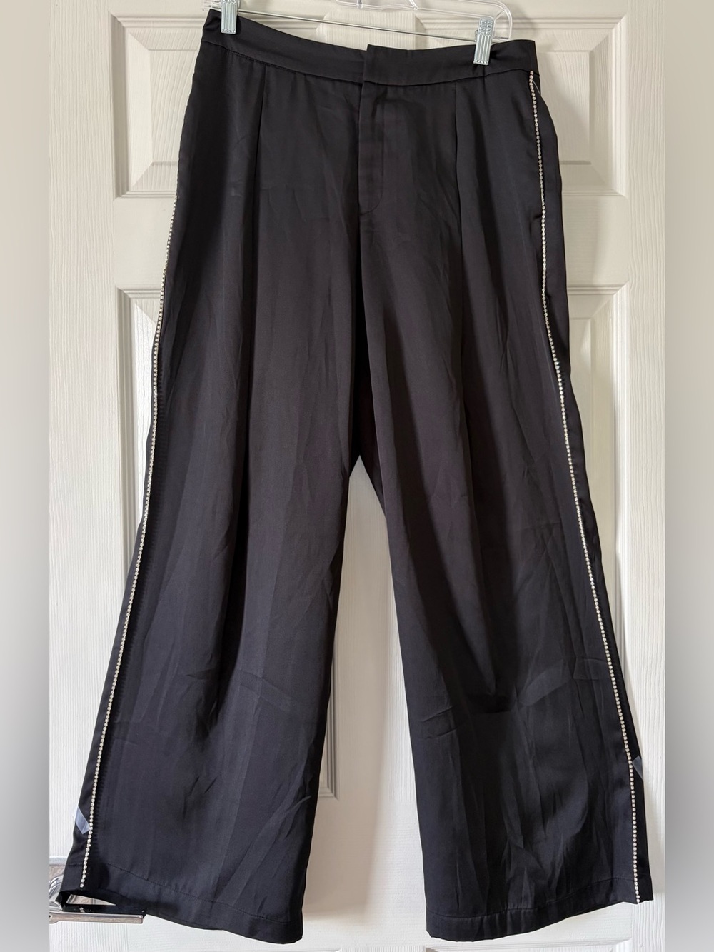 INC International Concepts Black Wide-Leg Pants with Side Bead Trim